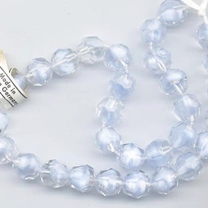 One strand (30 beads) of vintage West German powder blue givre glass beads - 10 mm