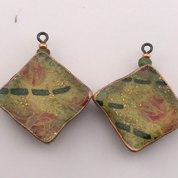 Gorgeous polymer clay bead pair for earrings -  made by the acclaimed Barcelona artist Montse