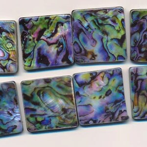 Eight dazzling rainbow faux abalone beads - flat squares - 25 mm