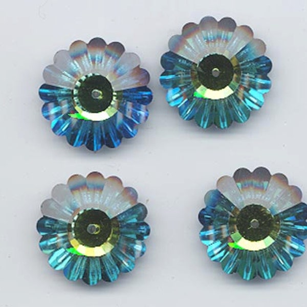 Four vintage Swarovski crystal margarita beads: Art. 3701 - 20 mm - effect color bermuda blue II