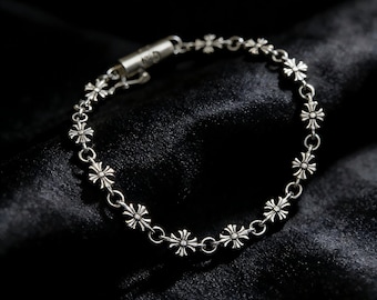 CH In Box 925 Silber Vintage Klassik Kreuz Blumenkette Armband Unisex Schmuck Gothic Design Punk Geburtstagsgeschenk