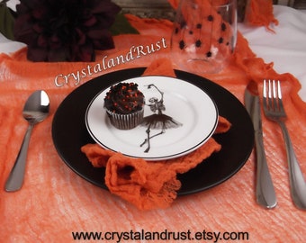SALE was 7.49, Creepy Orange Halloween Cheesecloth - Gauze, Table Runner, Napkins, Drapes, Baby Props, Mantel Drape, Price is per yard.