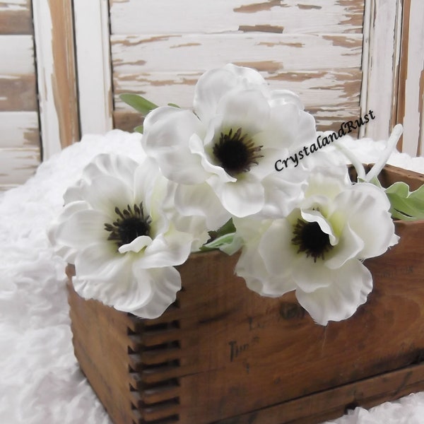 White Poppy Stem - Artificial Silk Flowers - Foliage - Faux Arrangments - Wedding Bouqets - DIY Supplies - DX001W