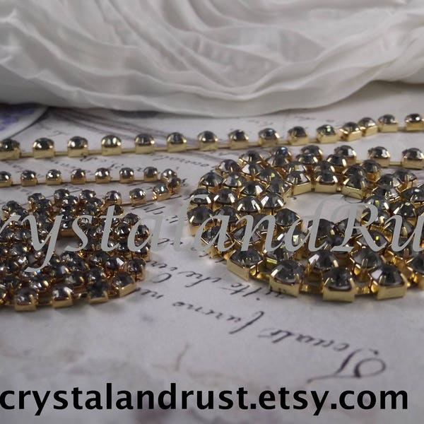 6mm & 4mm Black Diamond Rhinestone Cup Chain --- Gold Base Metal --- 2 yards