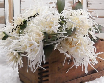 Cream Japanese Chrysanthemum - Artificial Silk Flowers - Foliage - Wedding Bouquets - Faux Arrangements - DIY Supplies - DC022