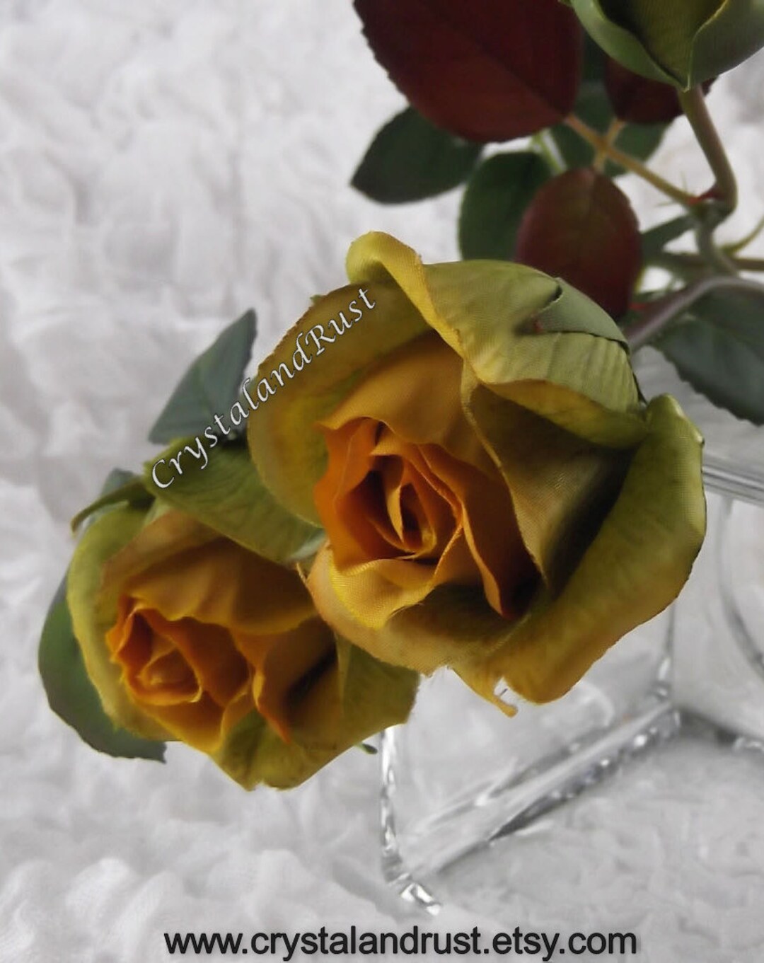 Gold/green Rose Spray - Artificial Silk Flowers - Wedding Bouquets ...