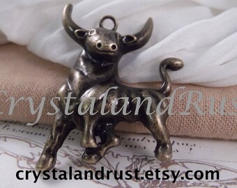 2pc. Large Bull Charms --- Antique Bronze Color --- CHM - 097