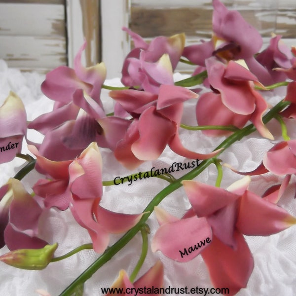 Dendrobium Orchids Mauve/Lavender - Artificial Silk Flowers - Foliage - Wedding Bouquets - Faux Arrangements - DIY Supplies - SH0265