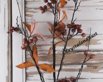 49 inch Orange-Rust Berry Spray - Artificial Silk Flowers - Foliage - Wedding Bouquets - Arrangements - DIY Supplies - RH019