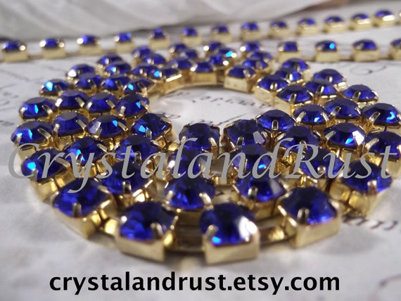 6mm Sapphire Rhinestone Cup Chain Gold 