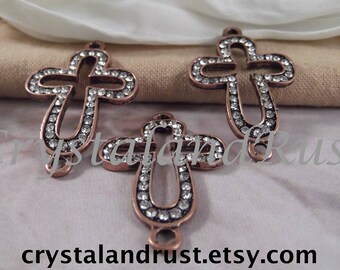 3 - Copper Open Cross Bracelet Connectors --- Copper Color --- RS301C