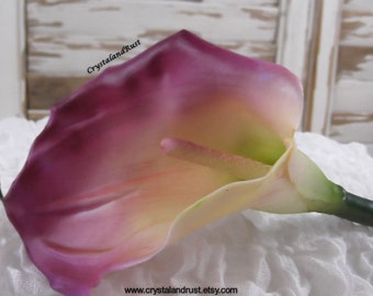 Calla Lily Cream-Mauve Real Touch - Artificial Silk Flowers - Foliage - Wedding Bouquets - Faux Arrangements - DIY Supplies - SH0303