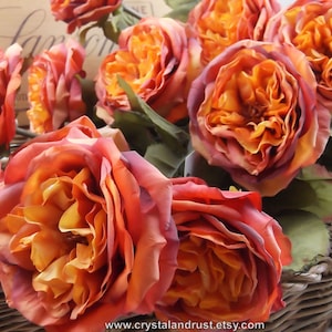 Desert Sunset Dried Faux Rose - Artificial Silk Flowers - Foliage - Wedding Bouquet - Faux Arrangements - DIY Supplies - RH024
