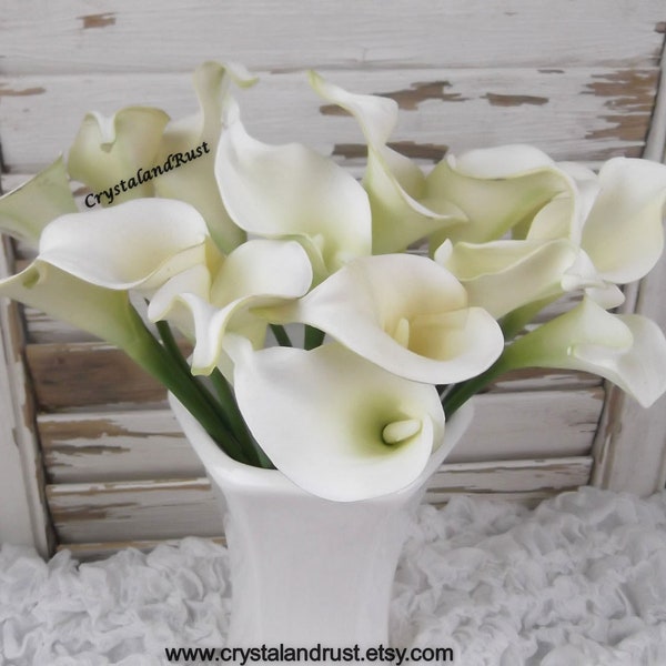 Real Touch Mini White Calla Lily - Artificial Silk Flowers - Foliage - Wedding Bouquets - Faux Arrangements - DIY Supplies - SH0001
