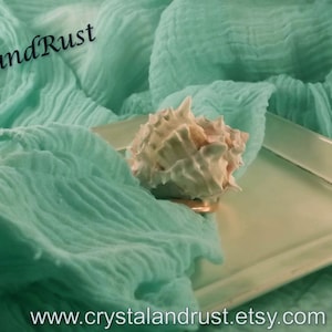 May include: A white seashell on a light green fabric background. The seashell is on a white rectangular plate. The text "CrystalandRust" is in the top left corner of the image. The text "www.crystalandrust.etsy.com" is in the bottom center of the image.