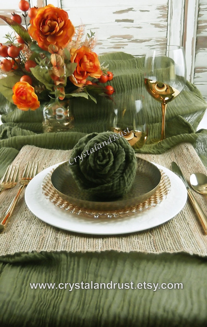 Olive Rustic Wedding Cheesecloth Table Runner Napkins Baby Etsy