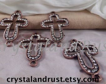 4 - Copper Open Cross Bracelet Connectors --- Copper Color --- RS302C