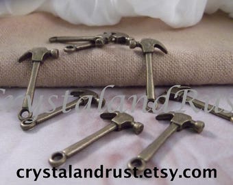 8pc. Cute Hammer Charms --- Antique Bronze Color --- CHM - 147
