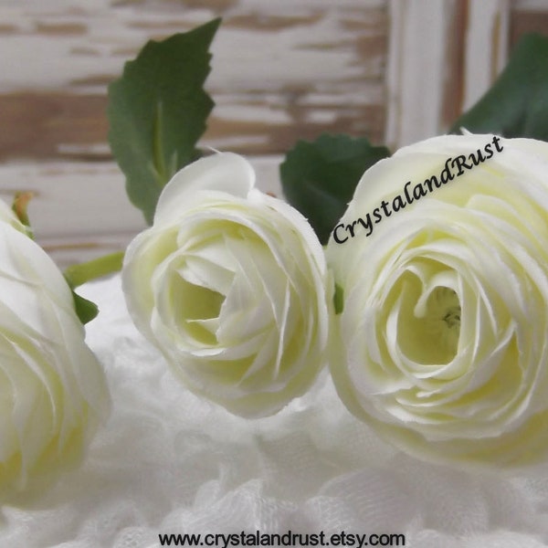 Cream Ranunculus Spray - Artificial Silk Flowers - Foliage - Wedding Bouquets - Faux Arrangements - DIY Supplies - SH0024