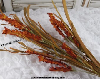 Dark Orange Paper Flower Spray - Artificial Silk Flowers-Foliage - Wedding Bouquets - Faux Arrangements - DIY Supplies - RH002