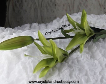 Lirio verde en aerosol - Flores artificiales de seda - Ramos de boda - Arreglos artificiales - Materiales para bricolaje - SH0009