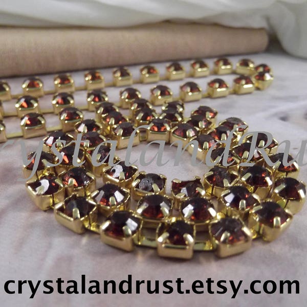 6mm --- Smokey Topaz Rhinestone Cup Chain --- Gold Base Metal --- 1 yard (36 inch)