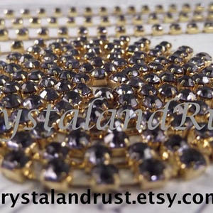 4mm Tanzanite Rhinestone Cup Chain --- Gold Base Metal --- 1yd. (36inch)