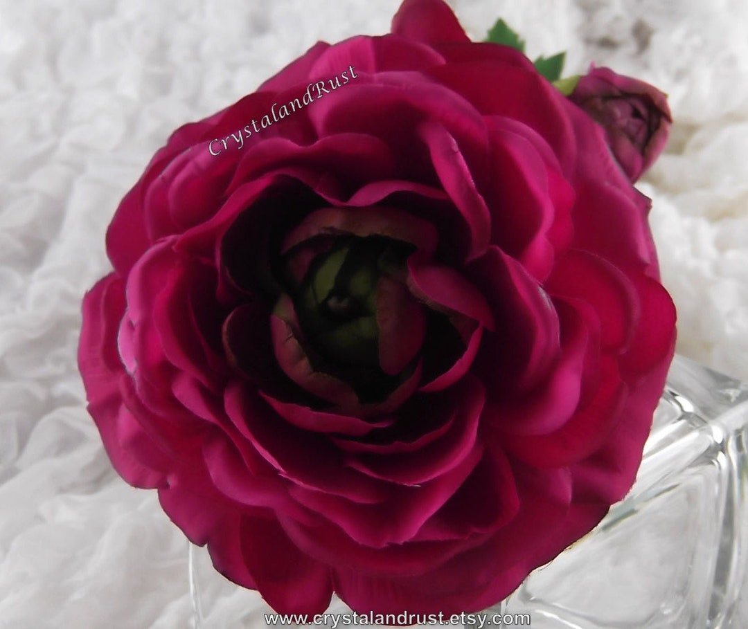 Dark Fuchsia Large Ranunculus - Artificial Silk Flowers - Wedding ...