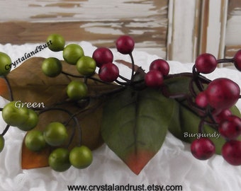 Palitos de bayas burdeos y verdes - Flores artificiales de seda - Follaje - Ramos de boda, arreglos artificiales - Materiales de bricolaje - DF002