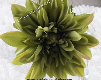 Dalia verde oliva claro - Flores artificiales de seda - Ramos de boda - Arreglos artificiales - Materiales para bricolaje - SH0049