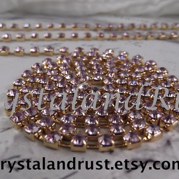 4mm - Violet Rhinestone Cup Chain --- Gold Base Metal --- 1 yard (36 inch)