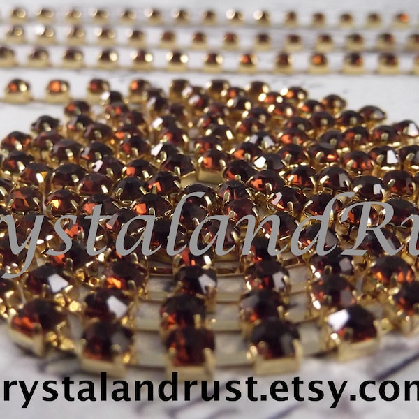 4mm - Smokey Topaz (Coffee Color) Rhinestone Cup Chain --- Gold Base Metal --- 1 yard (36 inch)