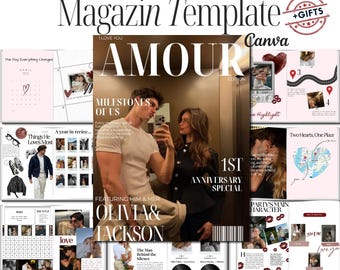 Couple Magazine Template, Custom Anniversary Gift for Boyfriend or Girlfriend, Personalized Gifts for Him or Her, Canva Magazine Template