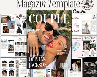 Custom Couple Magazine Template | Romantic Anniversary, Engagement & Valentine’s Day | Canva Editable Gift