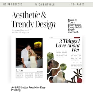 May include: Aesthetic and Trendy Design template with the text "Aesthetic & Trendy Design" and "3 Things I Love About Her". The design includes photos of a couple and is ready for easy printing.