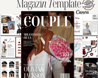 Couple Magazine Template, Custom Anniversary Gift for Boyfriend or Girlfriend, Personalized Gifts for Him or Her, Canva Magazine Template