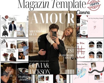 Personalized Couples Magazine Template Custom Anniversary Gift for Him and Her Aesthetic Magazine Birthday Gift Red Magazine Engagement Gift