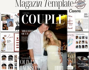 Couple Magazine Canva Template | Personalized Anniversary Gift for Boyfriend and Girlfriend | Engagement Keepsake