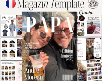 Modello di rivista personalizzata per papà – Modello Canva – Rivista personalizzata per la festa del papà – Idea regalo originale per il compleanno del papà