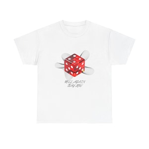 Red Dice Cube Illustration T-Shirt | Retro Hand Graphic, Script Text