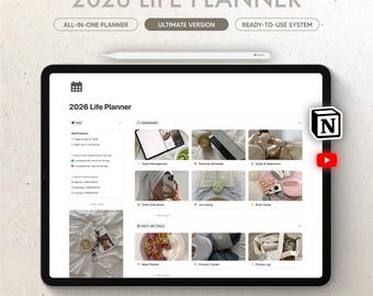 2026 Notion Life Planner Template, All-in-One Digital Planner, Goal Tracker, Finance Tracker, Meal Planner, Habit Tracker Notion