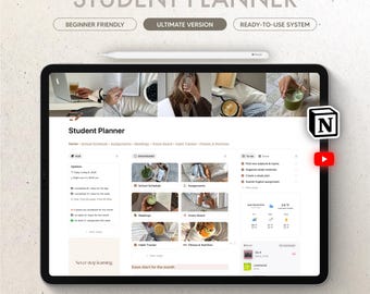 Student Planner Notion Template, Academic Plan, University Calendar, Assignment Tracker, Class Notes, Grade Calculator, Study Planner Notion