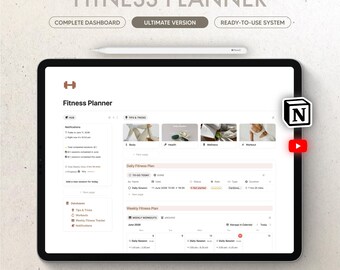Notion Fitness Planner, Workout Tracker, Habit Log