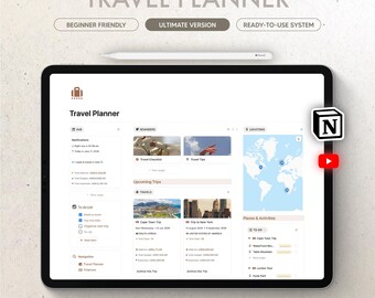 Travel Planner Notion Template Journal, Organize Trips, Track Budget, Plan Itineraries & Save Memories