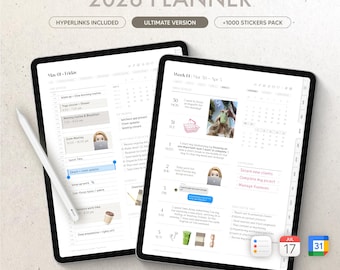 2026 Digital Planner for Goodnotes or Notability, Hyperlinked Monthly & Weekly Agenda, All-in-One Included, Free Sticker Pack, Productivity
