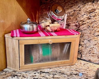 Bamboo Bread Box, Bread Keeper, Modern Bread Box, Vintage Bread Box, Corner Bread Box, Storage Cabinet, Countertop Organizer