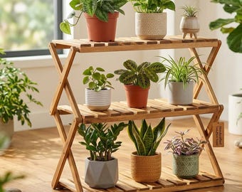 3-Tier Wooden Foldable Plant Stand, Wooden Flower Display Rack, Plant Stand Indoor, Modern Plant Stand, Small Plant Stand, Plant Rack