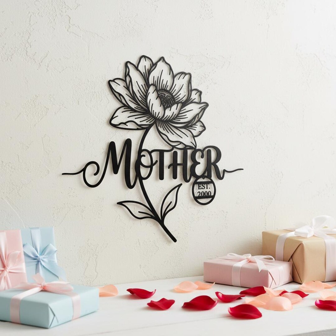 Mom Metal Sign Personalized Mother Metal Wall Art, Custom Flower Sign With Year ...