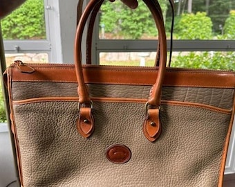 Dooney & Bourke Vintage All Weather Leather Briefcase Bag VGUC Taupe/British Tan