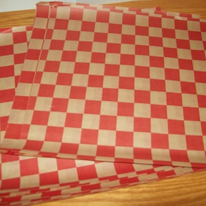 Retro Red Tan Checkerboard  Paper Food  Basket Liner, Hot Dogs, Burger Set of 25